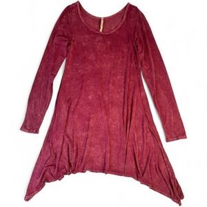 Lani California Burgundy Asymmetrical Hem Dress Small Long Sleeve Boho Tunic